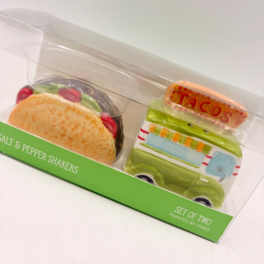 Warehouse Taco and Taco Truck Salt and Pepper Shakers Set Hand Painted Ceramic